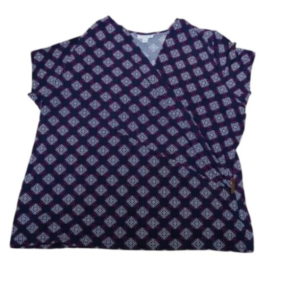 CHARTER CLUB WOMAN Plus size 3X dark blue white geometrical pattern short Sleeve - Picture 2 of 9